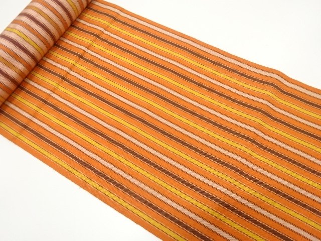 JAPANESE KIMONO / ANTIQUE STRIPED WOVEN EIGHT-SIDED OBI BOLT
